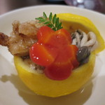 零 - アンコウの唐揚げと海老真薯の柚子釜アップ