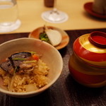 銀座 小十 - お食事 鰤ゴボウご飯 油揚げの味噌汁 香の物 2014.12.2x