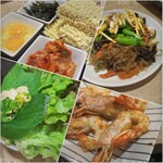 吾照里 - サンチェ・〆のらーめんセット・チャプチェ・大海老の唐揚げ
