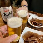 居酒屋正ちゃん - ぱんかーい    アサヒスーパードライ＆お通しのイカ大根✨️