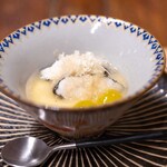 HAGI - 2026.1 いわき梅田水産天然トラフグ薪焼き 骨と身から取った出汁のフラン 生から脱水させたトラフグ節 銀杏