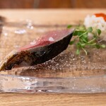 HAGI - 2026.1 いわき産日戻り漁の真鯖（さば）薪焼き 米と甘酒ヴィネグレット 赤く熟したピーマンのソース