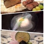 焼物はサワラ、お作りは余市のヒラメ、お椀は帆立のしんじょう