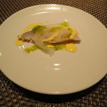 コントワール ミサゴ - 前菜1：新潟の気仙沼の鯖、レクチェとハーブのソースで2