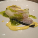 コントワール ミサゴ - 前菜1：新潟の気仙沼の鯖、レクチェとハーブのソースで1