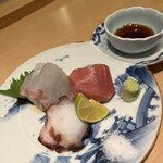 吉祥じ 和こん - コースの刺身　この日はスズキ、タコ、マグロ　タコはすだち塩一点
