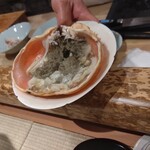 四間道 とりう - 蟹味噌、これにふぐ白子を投入