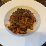 もりのたね - にんにくベーコン、キノコのトマトスパゲティ