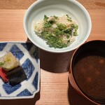 石葉 - 御飯：クレソンご飯 赤出汁 香の物