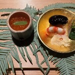 石葉 - 八寸：いくらおろし三つ葉 車海老旨煮 厚焼き玉子
                 菊花蕪 蒸し鮑 菜の花唐墨和え 花豆蜜煮