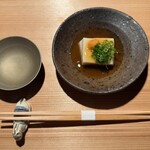 石葉 - 先付：河豚白子豆腐 紅葉卸し 青葱 ポン酢餡