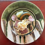 やさい暦 暁 - 鹿のもも肉メークイン衣揚げ（上から）