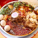 らーめん護什番 - 旨辛痺麺 並 辛さ普通＋まさお(うずらの味玉3ヶ)