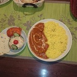 インド料理専門店 クシュクシュ - カレーライスセット　チキンテッカ・ババド・サラダ