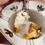 日本料理 久丹 - 活の舞鶴カニの脚肉のお造りはこんな感じ