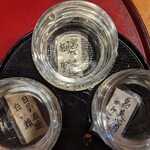 郷土料理 海幸 - 岡山の地酒3種飲み比べ。どれもおいしいですが、個性があっておもしろかったです。