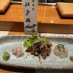 江戸政 - あじ漬　ひらめ　えんがわ