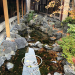 浜湖月 - 玄関へと続く石橋横の池