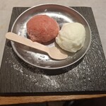 しゃぶしゃぶれたす - 食後のデザートの、いちご（ストロベリー）とミルクのジェラートです。