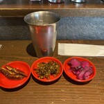だしと麺 - 左から辛ニボ・高菜・しば漬け