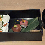 橙家 - 彩り寿司盛合せ＆手毬寿司　お味噌汁