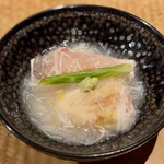 祇園 にし - 焼きグジにカニとフグ白子のあんかけ