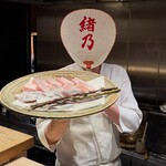 緒乃 - 真魚鰹,太刀魚の天ぷら からすみがけ