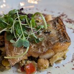 Trattoria Tabule - 太刀魚アップ　周りの赤い粉みたいなのは赤紫蘇。