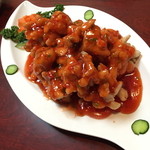 四川食府 - ４，０００円コースの「白身魚の甘酢あんかけ」（写真は９人前）２０１５年１月