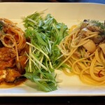 カネ保水産 - 〆のパスタ　ボロネーゼ&シーフードのペペロンチーノ