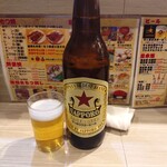 もつ焼男体山 - 赤星(大瓶 640円)