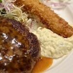 HAMBURG WORKS - ワークスハンバーグ(200g)、エビフライ