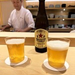 鮨 一二郎 - 真夏の夜はキンキンに冷えた赤星で喉を潤してからスタートね❤️