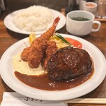 ぶどう亭 - カキミックスセット(1,450円)
エビフライ･カキフライ2個･ハンバーグ
スープ･ライス大
(ライス･スープお代わり自由)
ハンバーグ増量(100g +320円)