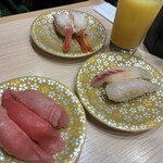 函館グルメ回転ずし 函太郎 酒田店 - 赤エビ　本日のネタから酒田産マダイ　マグロ三昧