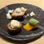 鮨 一二郎 - ブリ照り焼き、栗とマスカルポーネ、柿の抹茶白和え。秋の恵み三昧！！⊂ (　'ω'　)⊃