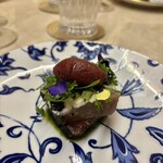 Le Jardin de Kamo - 寒師のミキュイ　コールラビと山葵のコンディモン　ブラックベリーと黒らっきょうのソルベ