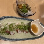 や台ずし 福井駅前町 - 釜茹でかきポン酢　たこのねぎ塩ゴマ油