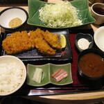 とんかつ新宿さぼてん - 料理写真:大粒カキフライと熟成三元麦豚ロースかつ御膳