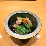 焼鳥 とこしえ - 富士宮ノーブルー農園の菜の花お小松菜、比内地鶏の酢味噌和え