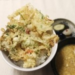 Tententei - かき揚げ丼  a bowl of rice topped with deep-fried vegetables