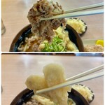 本家人力うどん - 小間切れの牛肉とごぼう天