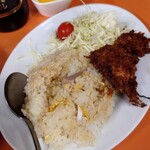 光栄軒 - 半チャーハン+チキンカツ+生野菜(好きな麺類セット+300円)