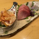 日本料理 味蕾 - 刺身３点盛り(赤貝・中とろ・鯛)