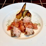 Bar Español LA BODEGA - 豚ロースト（ガスパチョ風ソース、フレッシュトマトとクミン）　カボチャと茄子とマッシュポテト