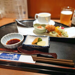 稲繁 - 旬の幸御膳の「前菜盛り、洋風茶碗蒸し、香の物」