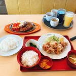 ジョイフル - 料理写真:塩唐揚げ定食ライス大盛り
ツインハンバーグランチライスサービス大盛り