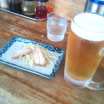 ラーメンショップ - 生ﾋﾞｰﾙはｻｯﾎﾟﾛ。お通しは無料という心意気。