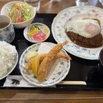 キッチンくま - ハンバーグ＆エビフライ定食