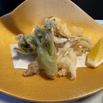 花翆 - たらの芽、蕗のとう、くわいチップ、白魚、舞茸